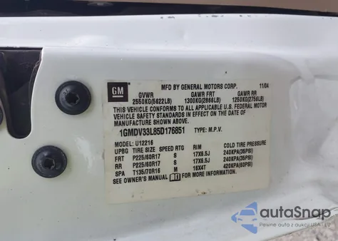 2005 Pontiac Montana Sv6 Fwd z USA, uszkodzony, nr VIN 1GMDV33L85D176851